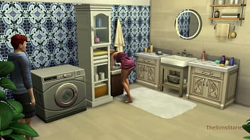 Sims 4, reale voiceover, cheating Step-mom stuck in washer while fucking step-son  doggy
